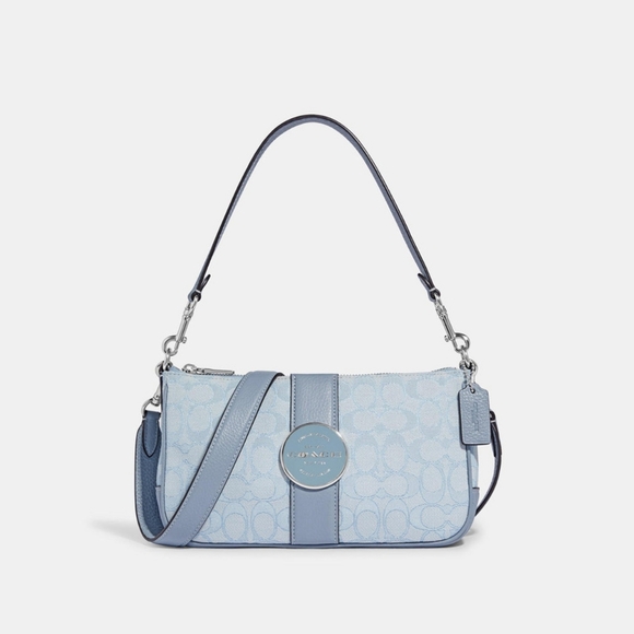 NWT Coach C8306 Lonnie Baguette Crossbody In Signature Jacquard in Marbleblu - Picture 11 of 14